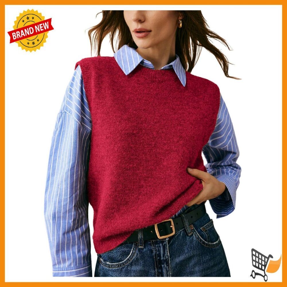 Women's Crew Neck Sweater Vest Lightweight Pullover Layering Top